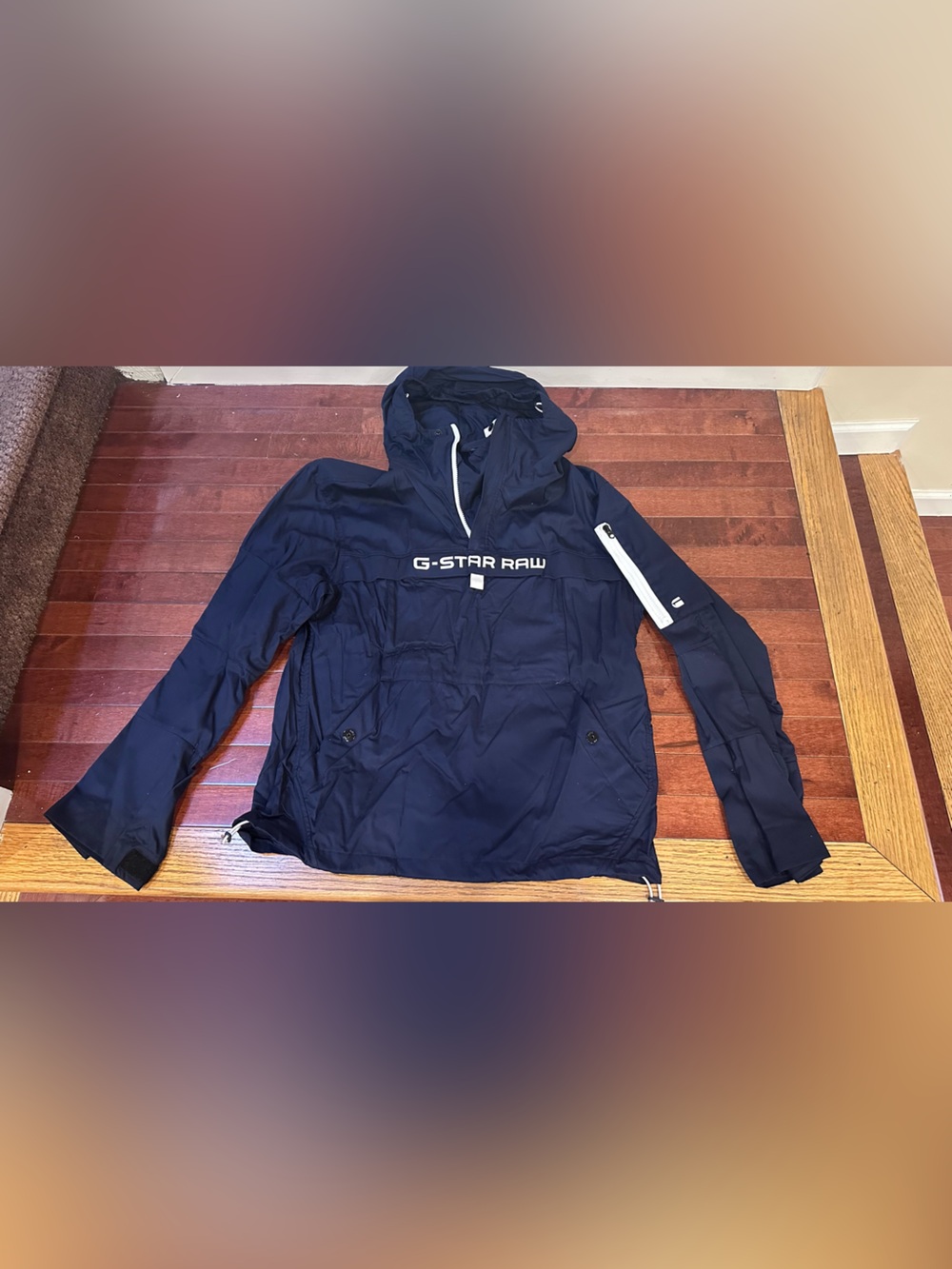 G-Star Raw Navy Hooded Windbreaker with White Accents